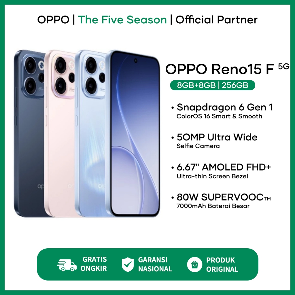 [NEW LAUNCH] OPPO Reno15 F 5G (8/128)(8/256)(12/256) - 50MP Ultra Wide Selfie Camera 100% 0riginal