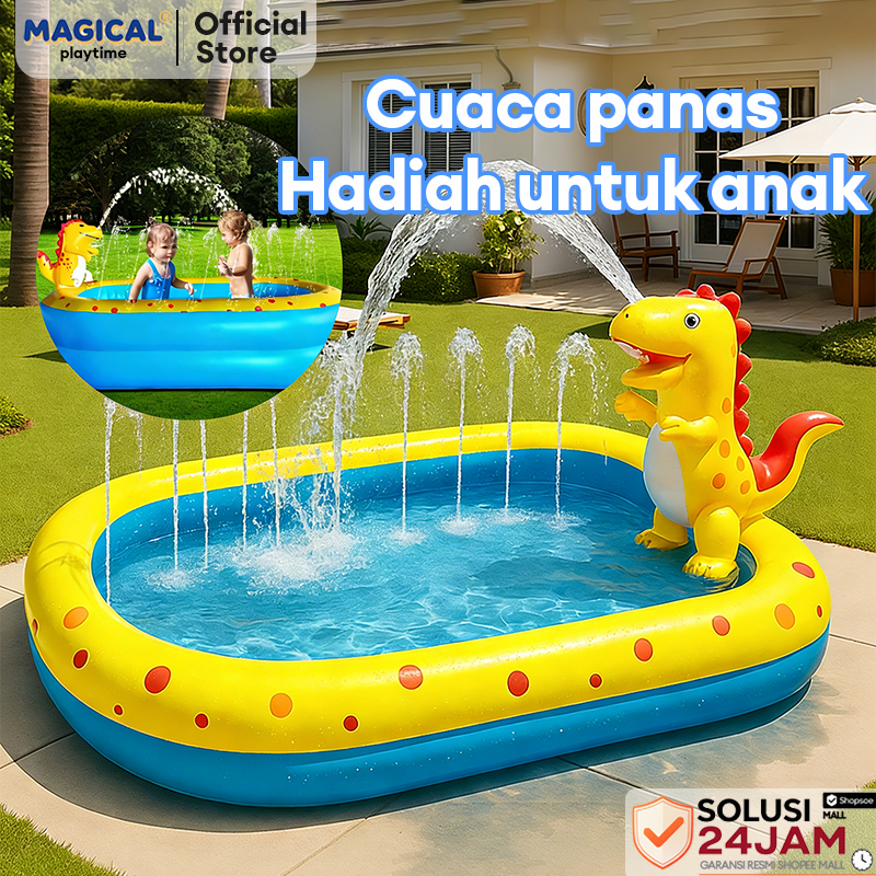 MAGICAL PLAYTIME Pompa Udara Kolam Renang Tiup Dengan Semprotan Air, Ukuran Keluarga Untuk Anak-Ana