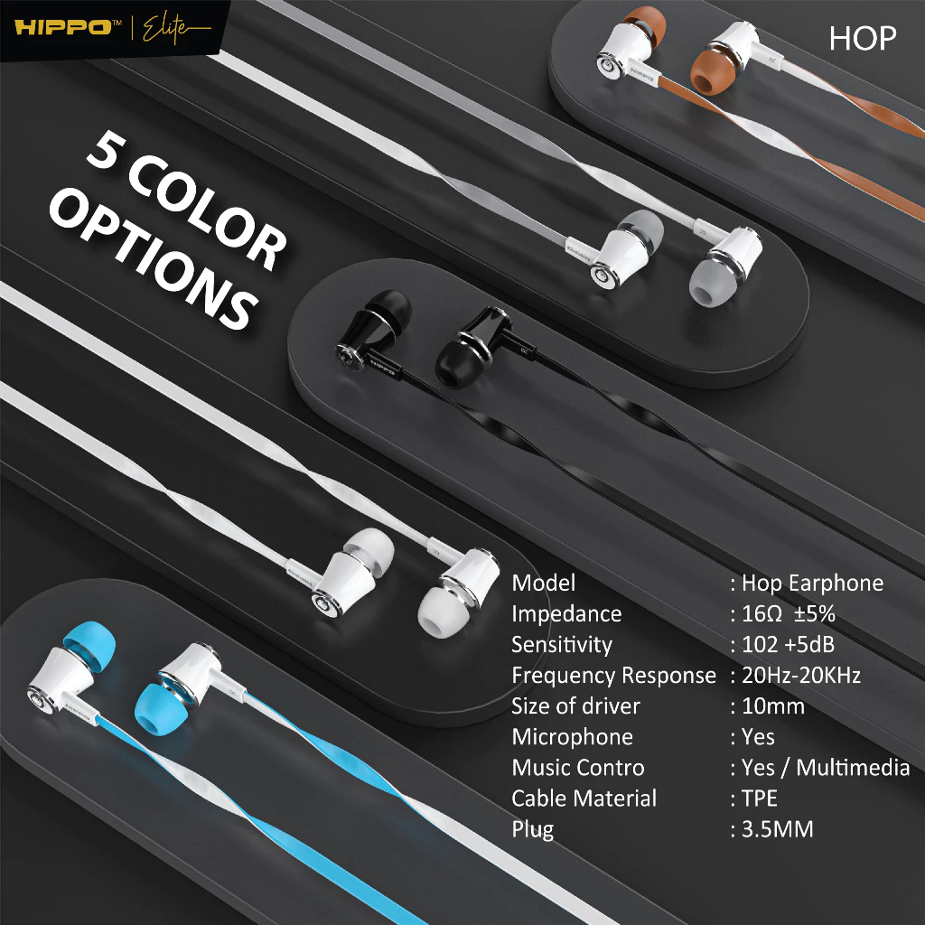 Hippo Earphone Hop Super Bass Jack 3.5 mm Wired Handsfree Android Original Earbuds Headset - Gambar 3