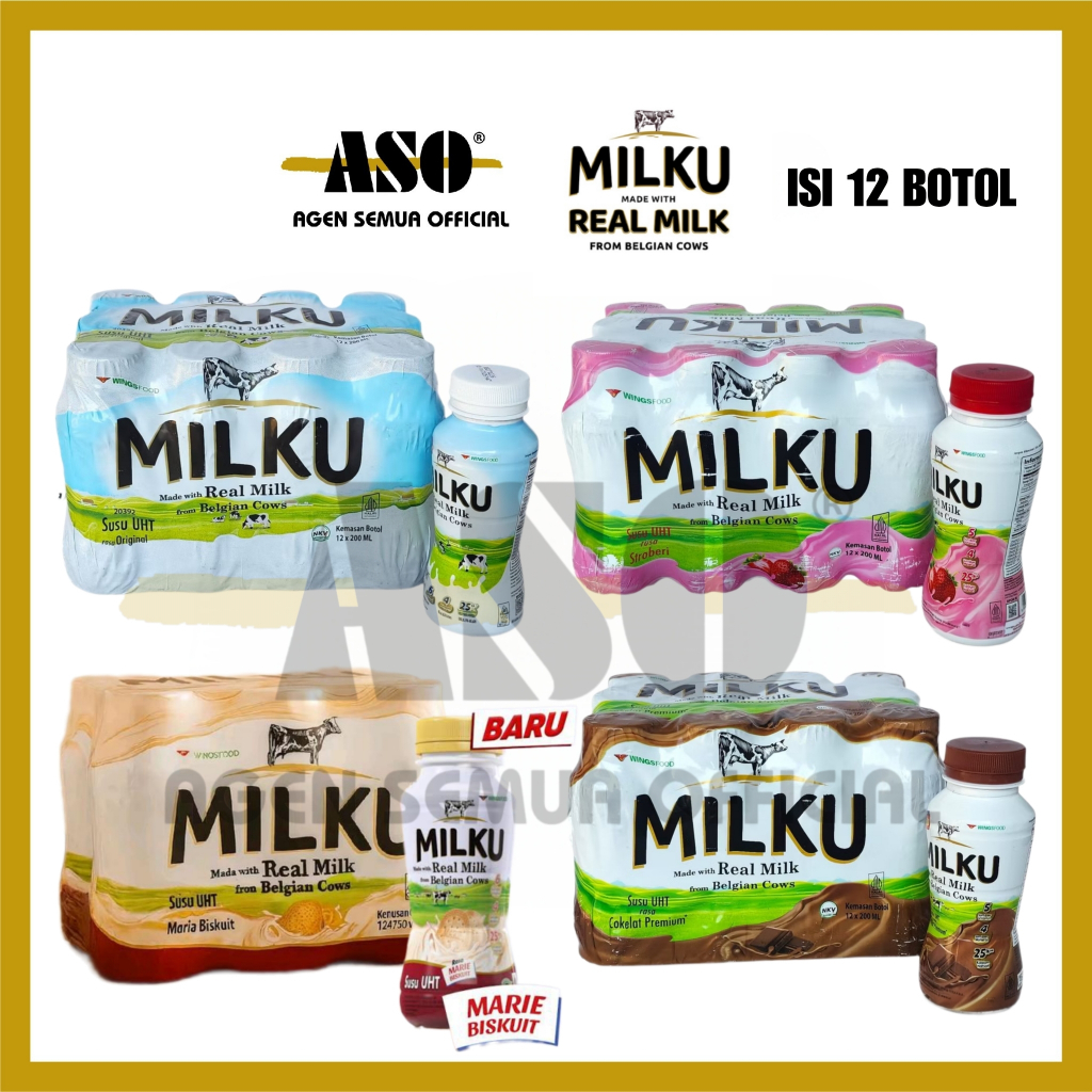 [ PAKET ISI 12] Milku Minuman 200ml Rasa Cokelat Stroberi Original marie PROMO !!!