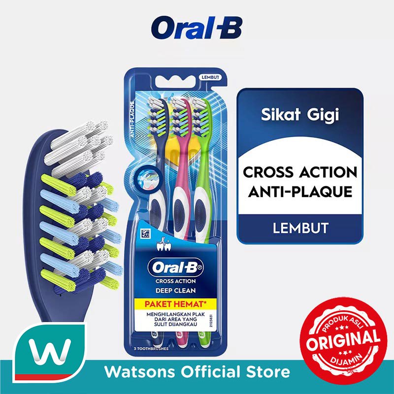 Oral-B Sikat Gigi Cross Action Anti Plak Deep Clean 3'S