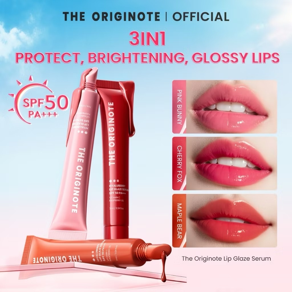 The Originote Hyaluberry Lip Glaze Serum SPF 50 PA+++ Glossy & Plumpy Lips / Merah Jingga Official - Gambar 4