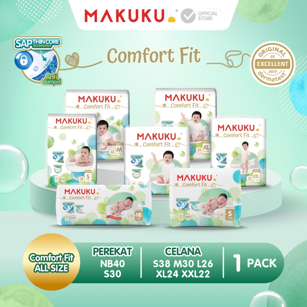 [1 PACK] Makuku SAP Diapers Comfort Fit 3.0 Pants & Tape / Celana & Perekat Popok Bayi Regular Pack NB40 / S30 / S38 / M30 / L26 / XL24 / XXL22