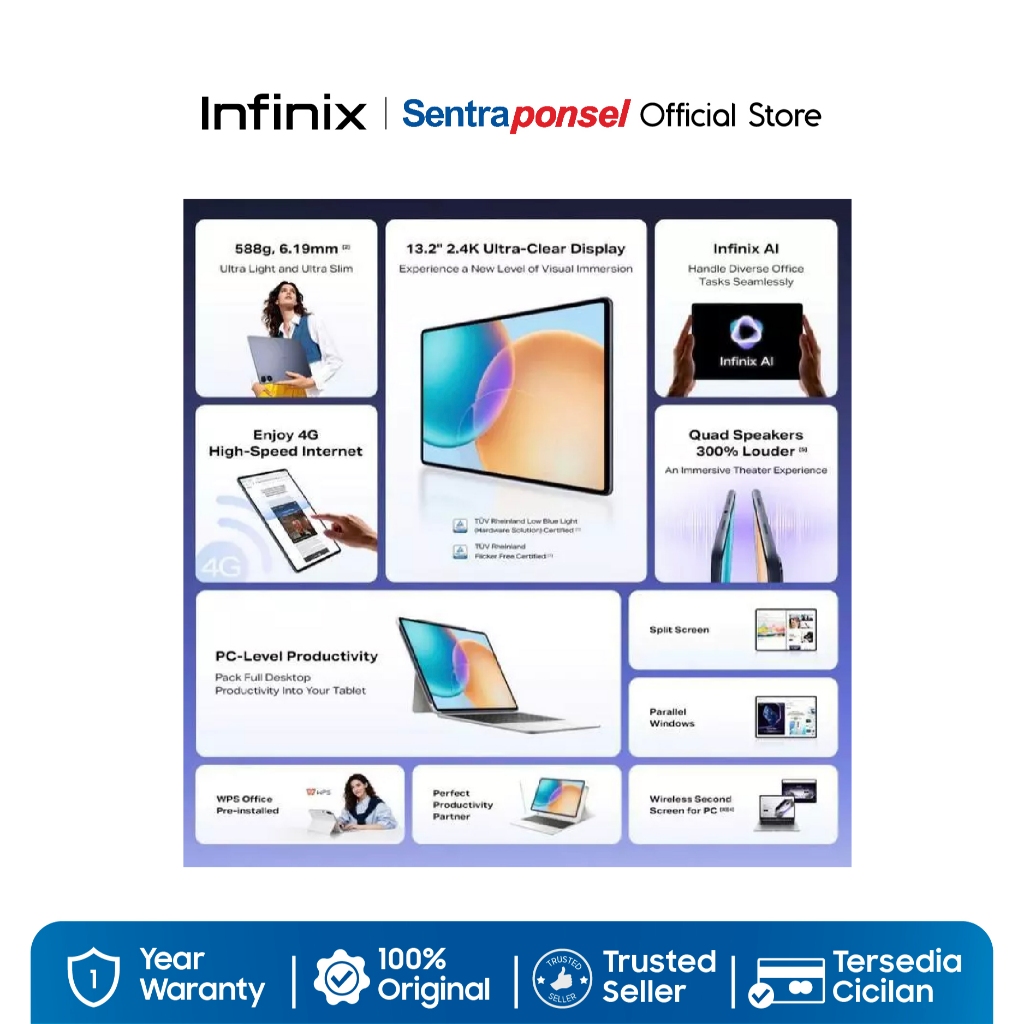 Infinix XPAD Edge 8GB/256GB - Qualcomm SD685 - 13.2" 2.4K 60Hz - 8000 mAh - 4G LTE Garansi Resmi - Gambar 3