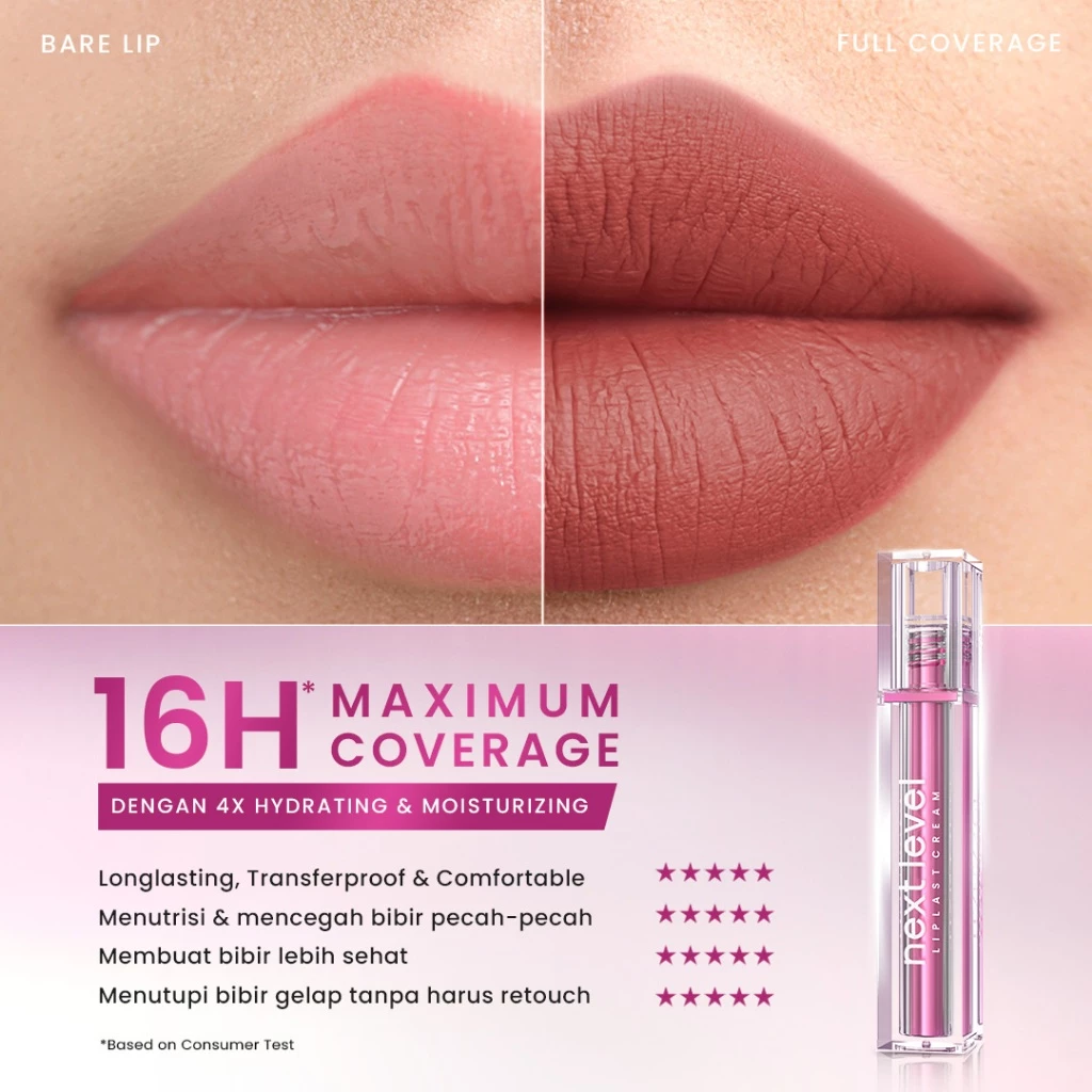 Hanasui Next Level Liplast Cream - Liplast Cream Tahan Lama Pigmented Matte Finish Maximum Coverage Ringan - Gambar 2