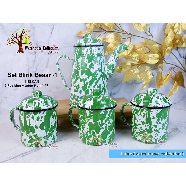 Tokosenja21 Set Teko Dan Mug / Teko Set Eskan + Mug 9Cm / Set Eskan Blirik / Teko Dan Cangkir Set - Gambar 3