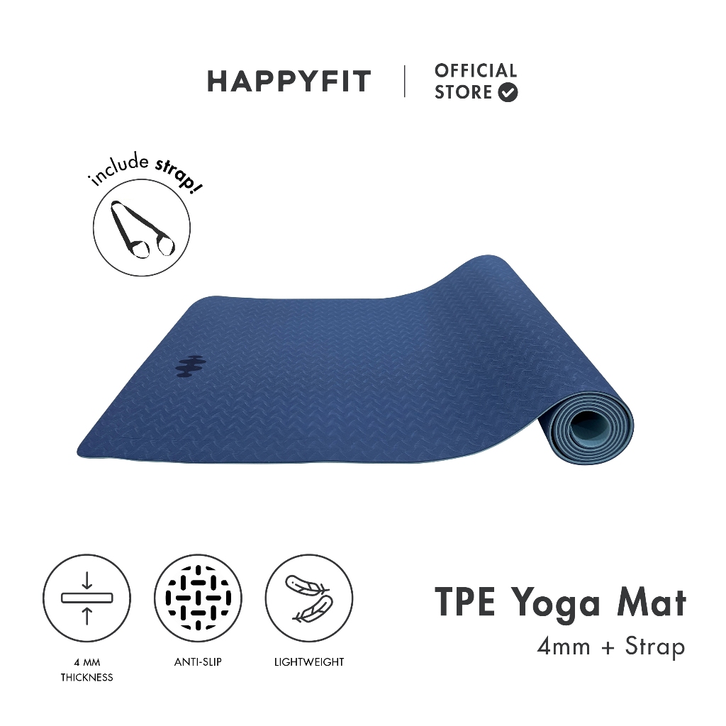 HAPPYFIT - Yoga Mat Reversible TPE 4mm Eco Friendly (FREE STRAP) / Matras Yoga / Matras Olahraga / Matras TPE - Gambar 2