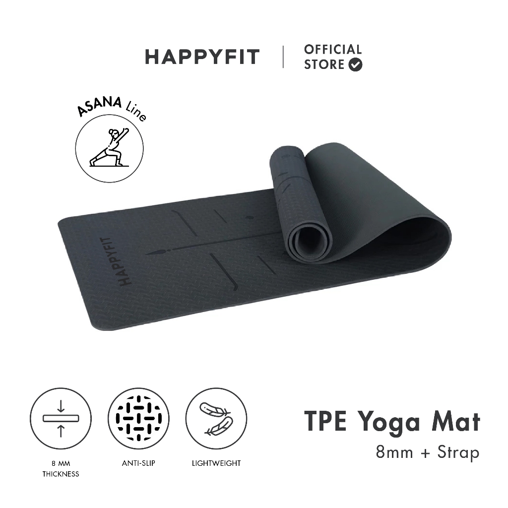 HAPPYFIT - Yoga Mat Asana TPE 8mm Eco Friendly (FREE STRAP) / Matras Yoga / Matras Olahraga / Matras TPE - Gambar 4