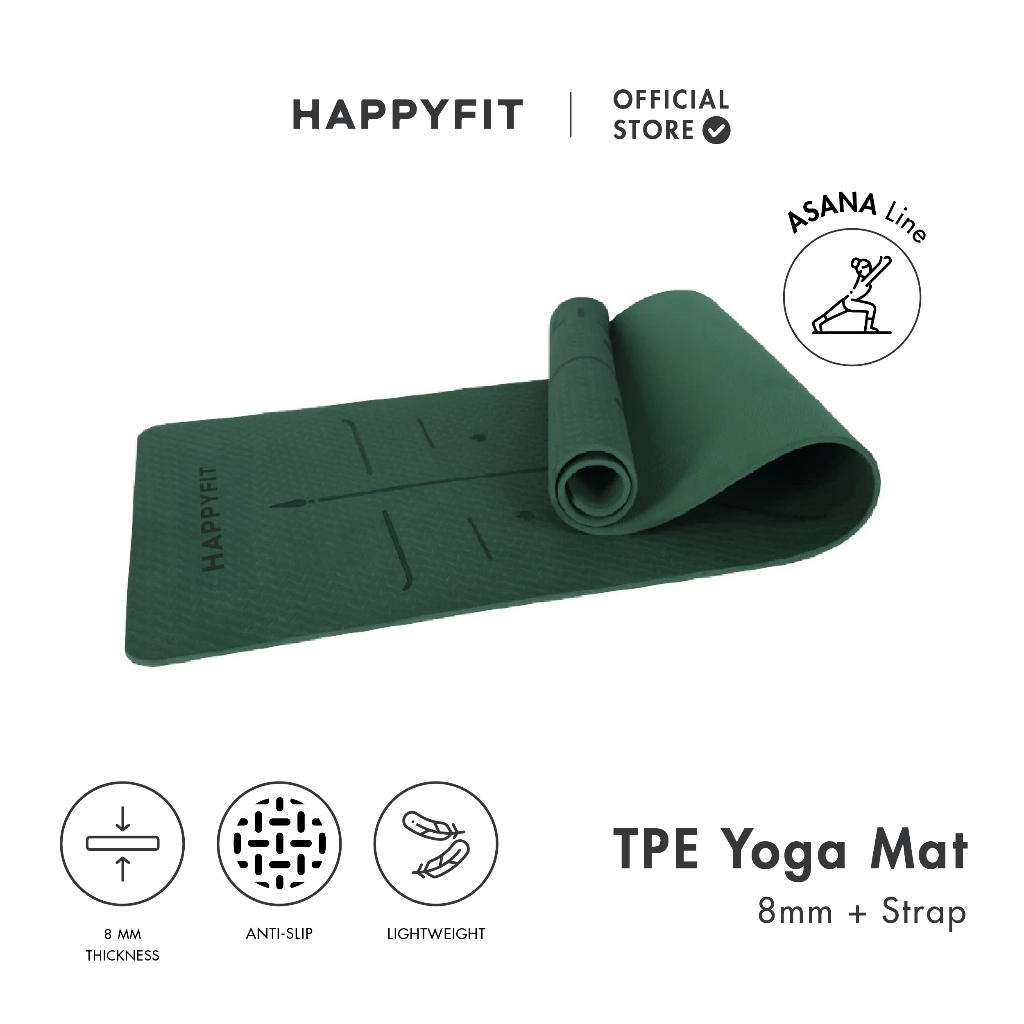 HAPPYFIT - Yoga Mat Asana TPE 8mm Eco Friendly (FREE STRAP) / Matras Yoga / Matras Olahraga / Matras TPE - Gambar 2