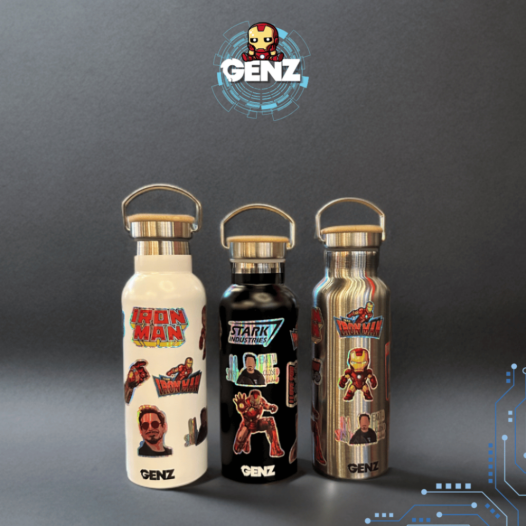 TUMBLER GRIP IRONMan Genz Vacuum Insulated Tutup Bambu Tumbler Stainless Steel 500ml Tahan Dingin
