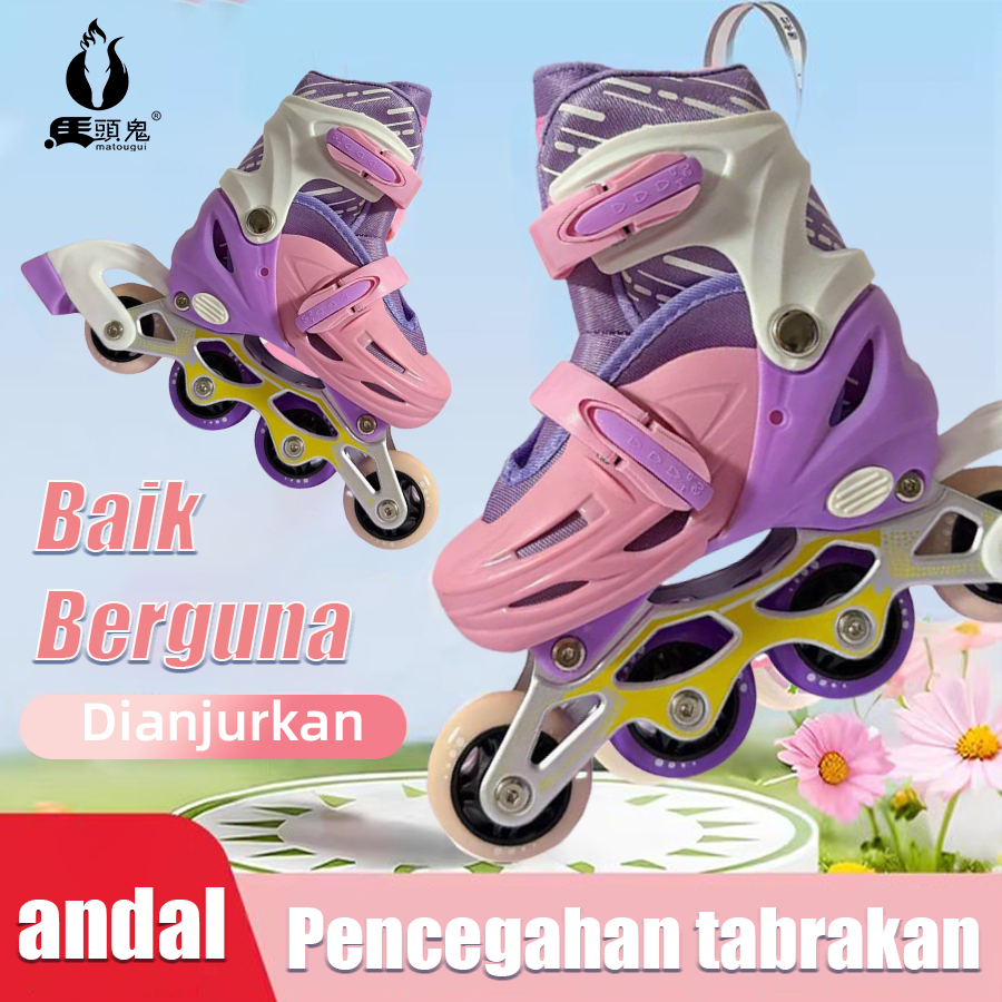 MATOUGUI sepatu roda/sepatu roda anak/lampu kedip/tidak licin/anti goyang/lnline skate/star/ukuran dapat disesuaikan/pu/gaya bajaj/mode skateboard