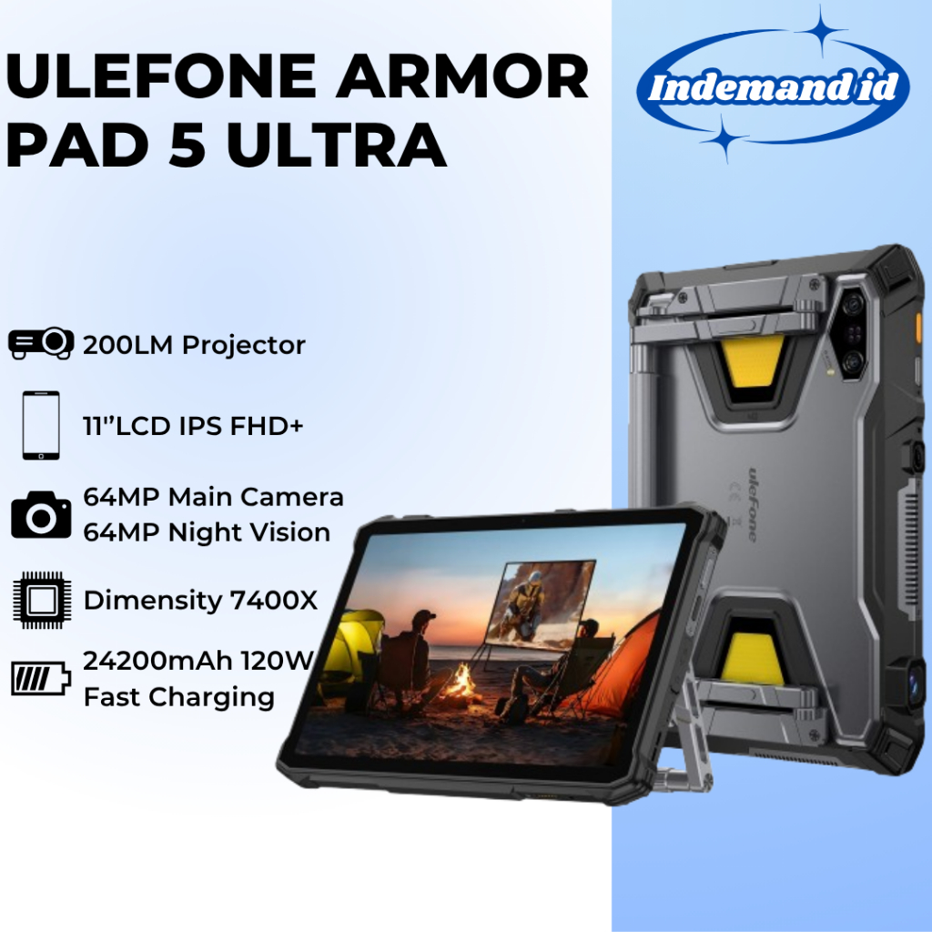 Ulefone Armor Pad 5 Ultra 5G Projector Tablet 11''LCD IPS FHD+ Dimensity 7400X 12GB 512GB 24200mAh 120W Night Vision