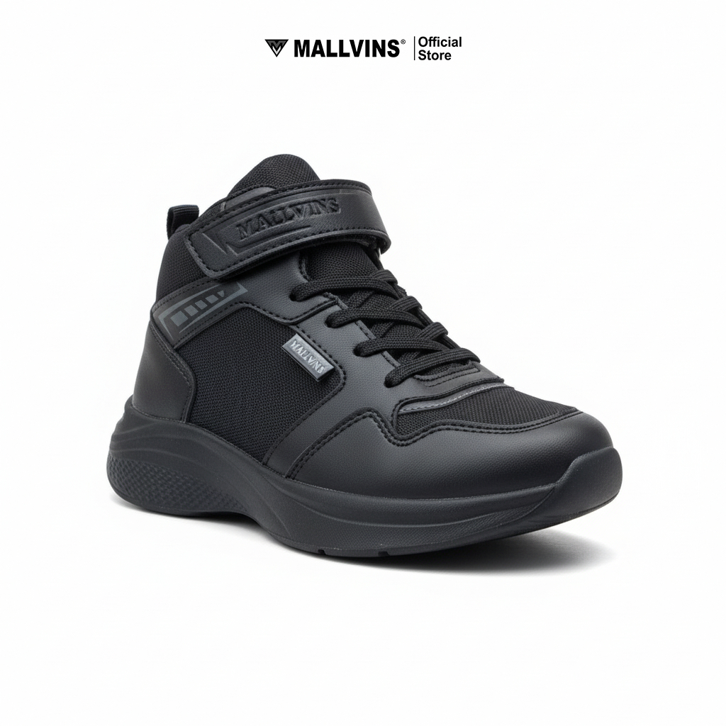 Mallvins - Galang Full Black / Sepatu Sekolah Anak Laki Sneakers Sporty Ringan & Tangguh - Gambar 4