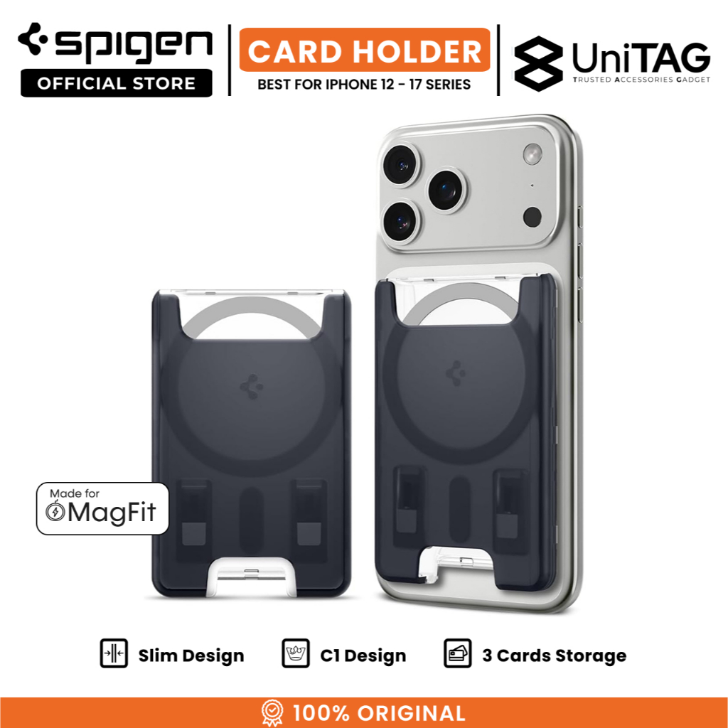 SPIGEN Card Holder Stand Magnetic iPhone 17 16 15 14 13 12 Classic LS Zero One Magsafe Dompet Wallet Kartu Kulit - Gambar 2