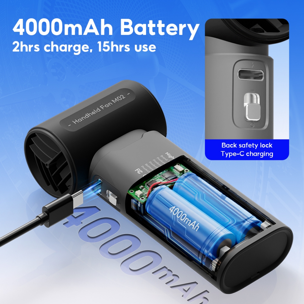 Yodevoe M02 Kipas Mini Portabel Kipas Jet Mini Waktu Kerja 4000 mAh Hingga 12 Jam Kipas Pribadi Isi Ulang USB Ultra Ringan 100 Tingkat Kecepatan - Gambar 4