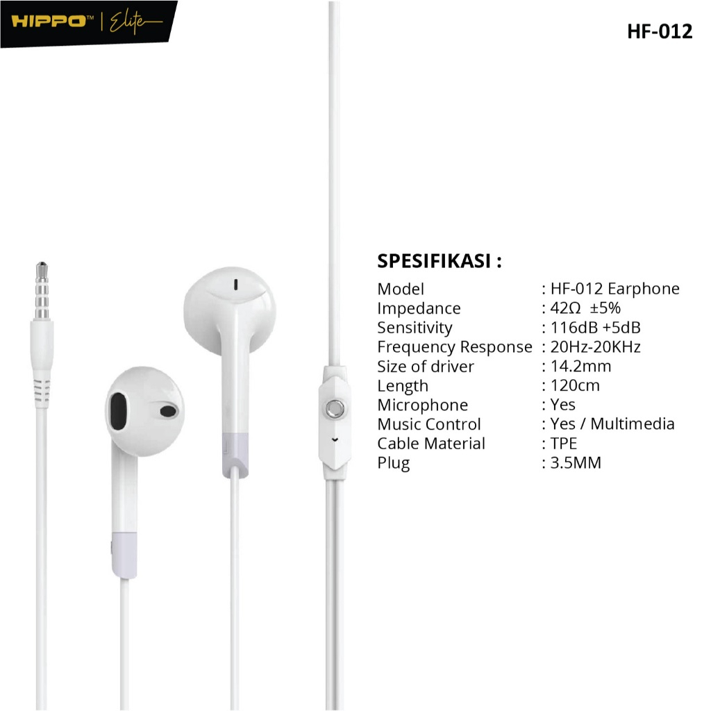 Hippo Wired Headset HF-012 White - Gambar 3