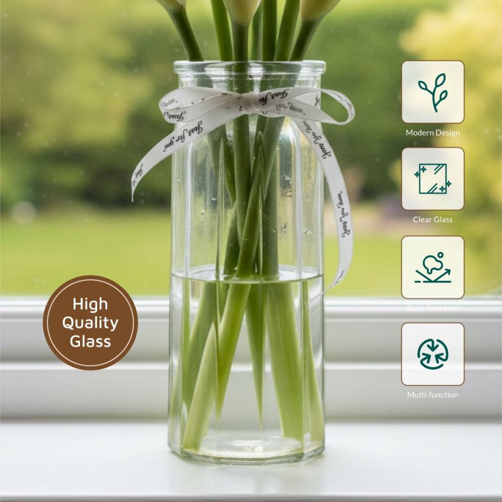 Vas Bunga Kaca 25 cm Bening Aesthetic Pot Kaca Tanaman Air Hidroponik - Gambar 2
