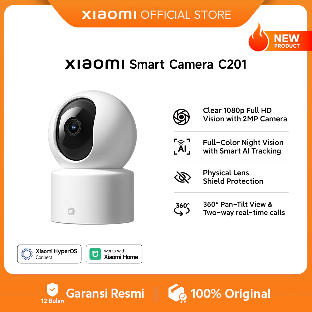 Xiaomi Smart Camera C201 / C200 / 1080p Full HD Kamera 2MP / Full-Color Night Vision dengan Smart AI Tracking / Pelindung Lensa Fisik / 360° Pan-Tilt View & Panggilan Dua Arah Real Time [Official Store]