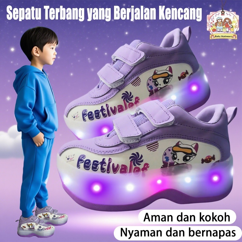 MATOUGUI-sepatu roda anak/Sepatu Roda LED (Anak & Dewasa): lampu kedip/tidak licin/anti goyang/lnline skate/star/ukuran dapat disesuaikan/pu/gaya bajaj/mode skateboard - Gambar 2