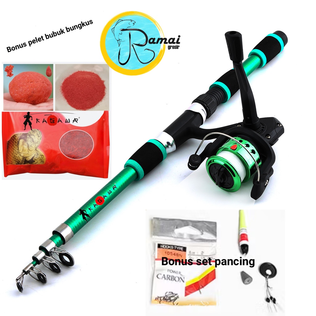 Set Paket Joran Pancing 150cm Antena Carbon Kagawa Antena lengkap Pelet bubuk tegek Reel Pancing Rill Telescopic style - Gambar 3
