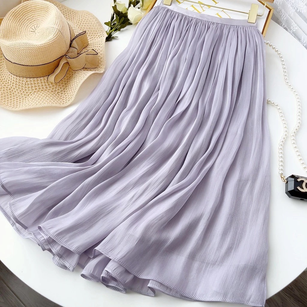 Wanita Rok Midi A-line / Pensil / Plisket Rok Korean Style Rok Trendy Tersedia Banyak Warna - Gambar 3