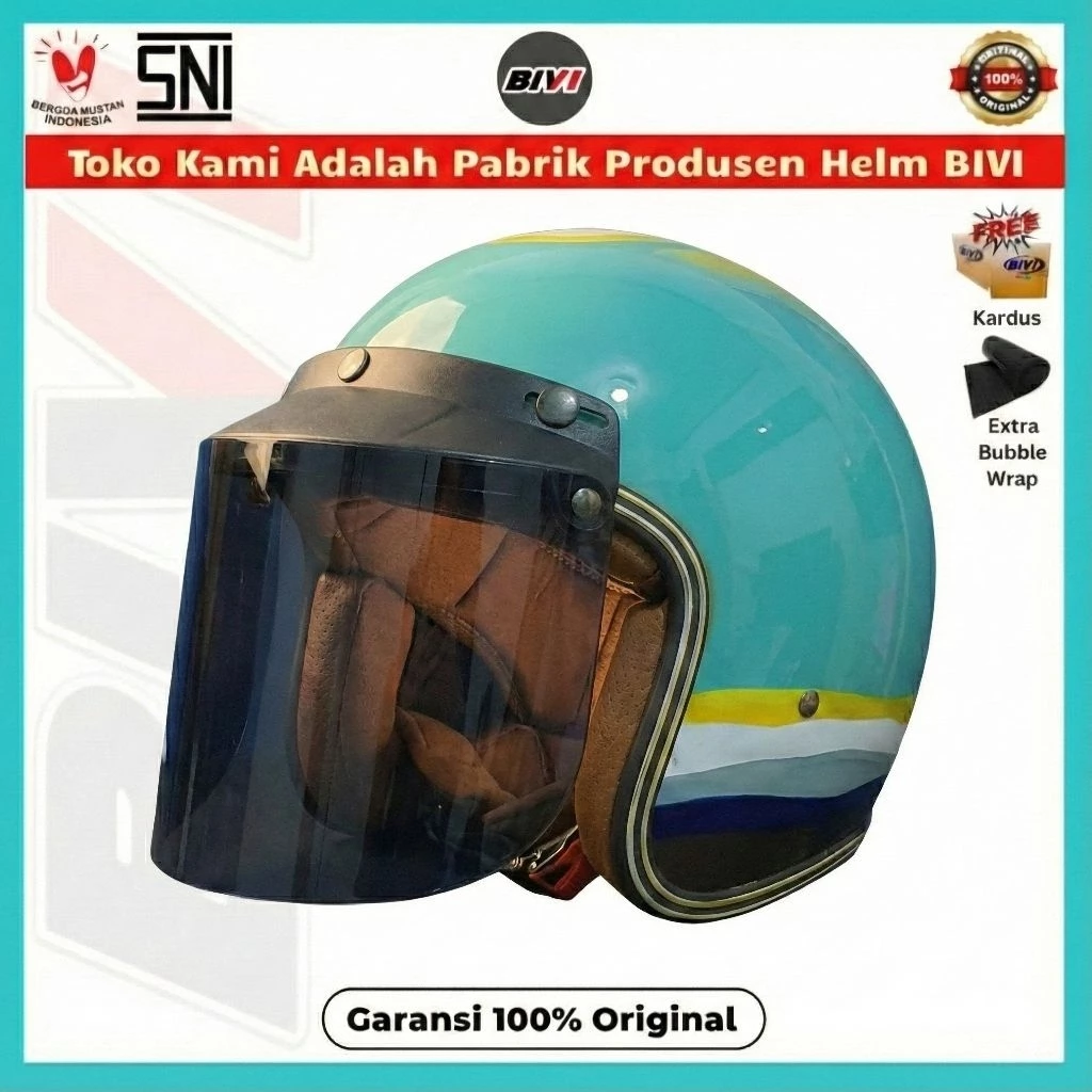 HELM BIVI BOGO MOTIF OMBAK - BG SNI Retro Half Face Pria Wanita Hijab+Kaca - Gambar 2