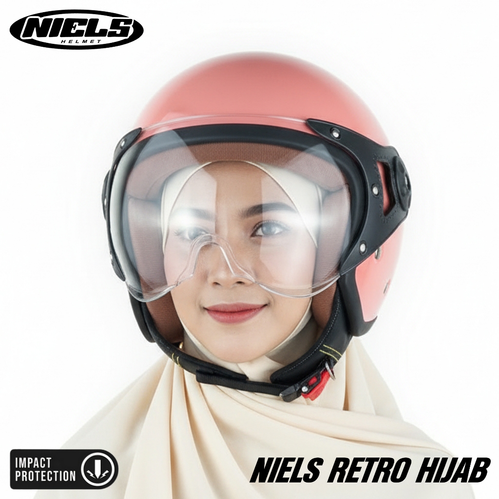 NIELS - Helm Bogo Retro Hijab Dewasa Kaca Pilot SNI Motorcycle - Gambar 3