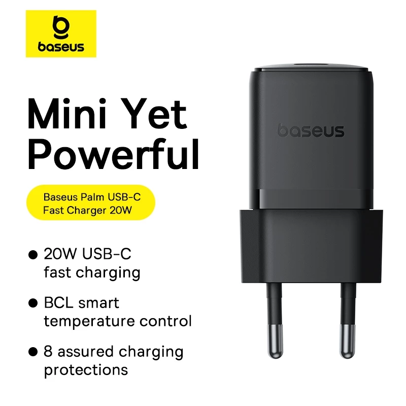 Baseus Palm Series 20W Fast Charger Type-C PD3.0 QC3.0 Fast Charging for iPad for ip 16 15 14 Pro Max Assured Charging Protection