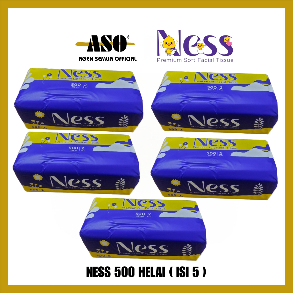 ( PAKET ISI 5 ) Tisu Tissue NESS 250 sheets 2ply 500 helai Facial Tissue PROMO !!! - Gambar 2