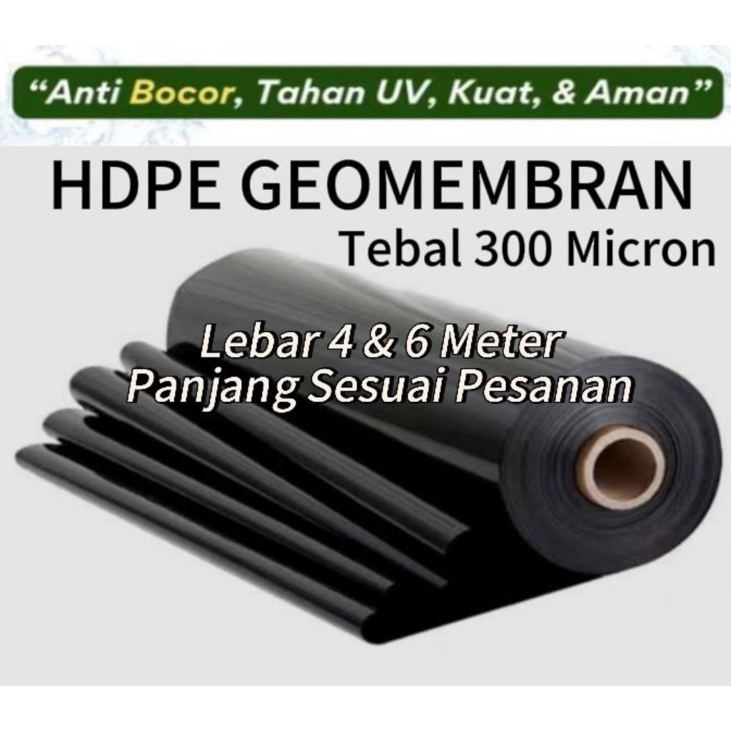 Geomembran HDPE Lebar 4 & 6 Meter Tebal 300 Micron ( KOLAM IKAN )