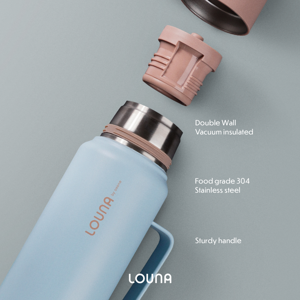 Louna LO701 Vault Vacuum Flask – 1200ml (Army / Charcoal / Blush / Sky) - Gambar 3
