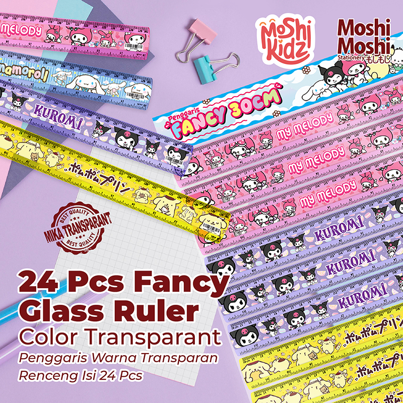 24 Pcs Glass Ruler Moshi Color Fancy 30 cm Plastic Ruler Character ...