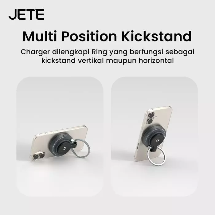 JETE iEW201 Pengisian Nirkabel Magnetik 15W Qi2 2 in 1 dengan Holder Cincin Magnetik Lipat untuk iPhone & Apple Watch - Gambar 3