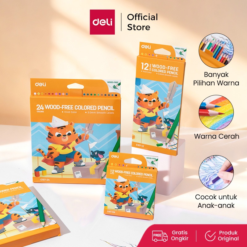 Deli Wood-Free Color Pencil / Pensil Warna 12/24/36 Warna Wood-Free EC107