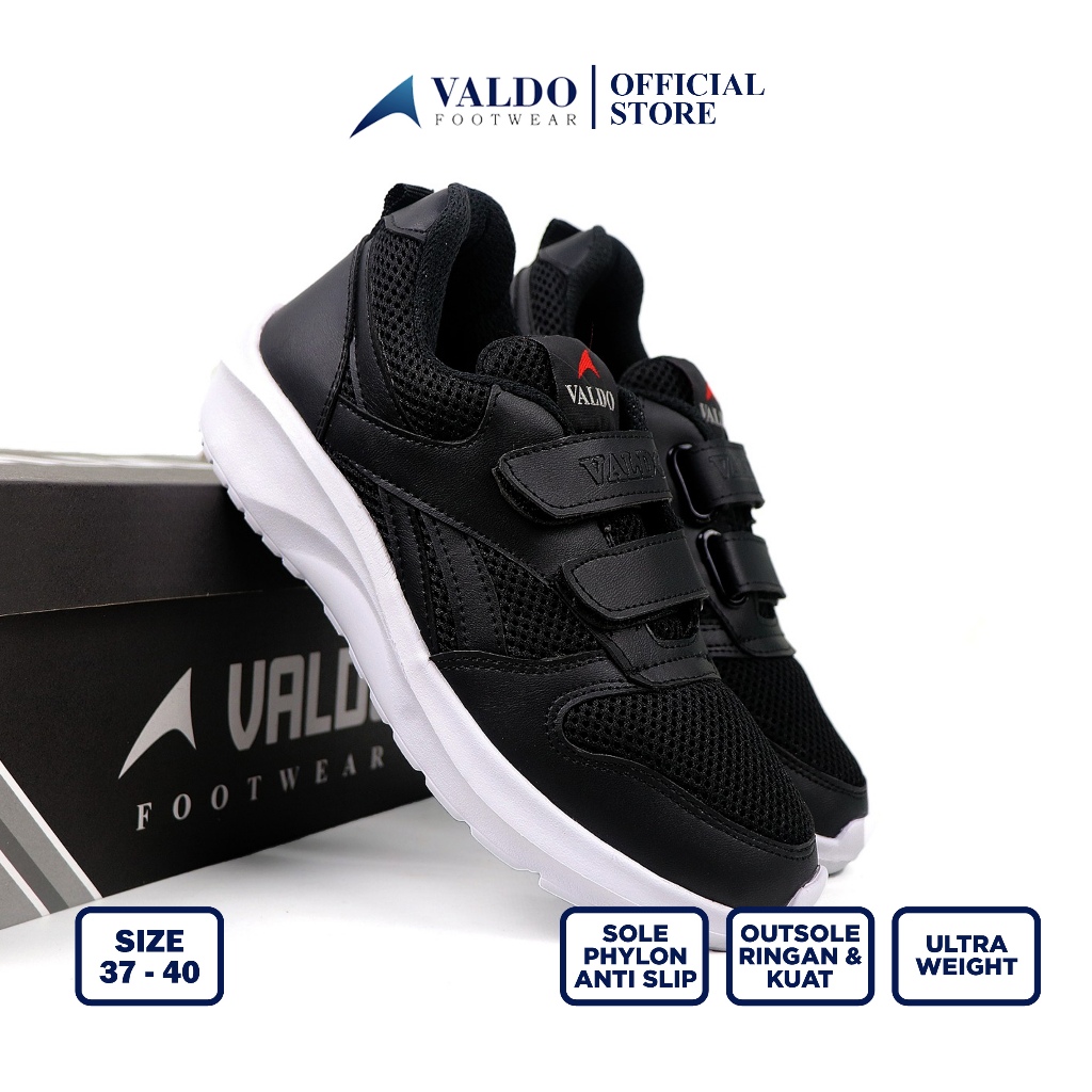 Valdo Footwear Size 24-40 Felix Sepatu Sekolah Anak Paud Tk Sd Perekat Umur 2-15Thn Full Hitam F 020 - Gambar 4