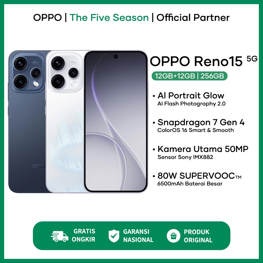 Hp OPPO Reno15 I 15F 5G 8/256GB - 6500mAh Battery 80W SUPERVOOC, 5OMP UItra Wide Selfie Camera