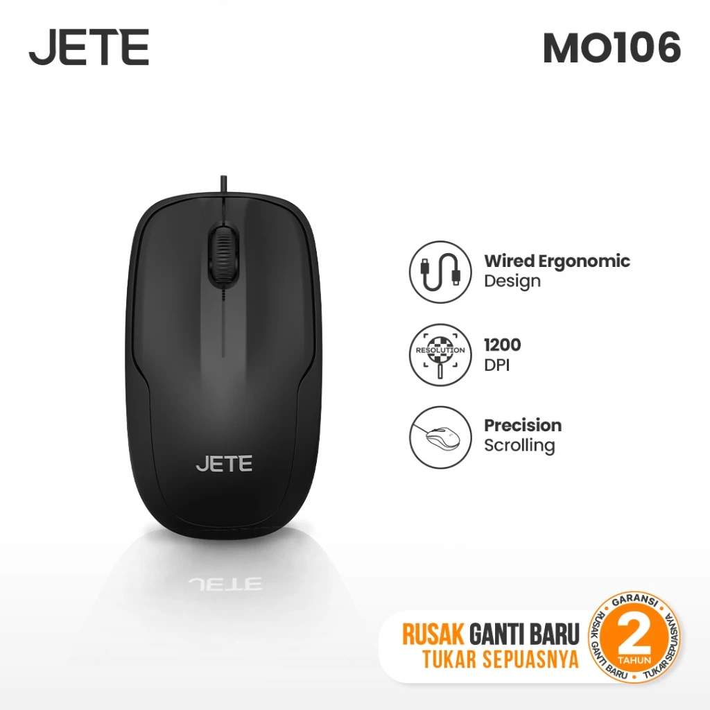 Mouse Kabel JETE MO106 1200 DPI Wired Optical Mouse Kerja Kantor Mouse Cable USB PC Laptop Non Slip Scroll - Gambar 2