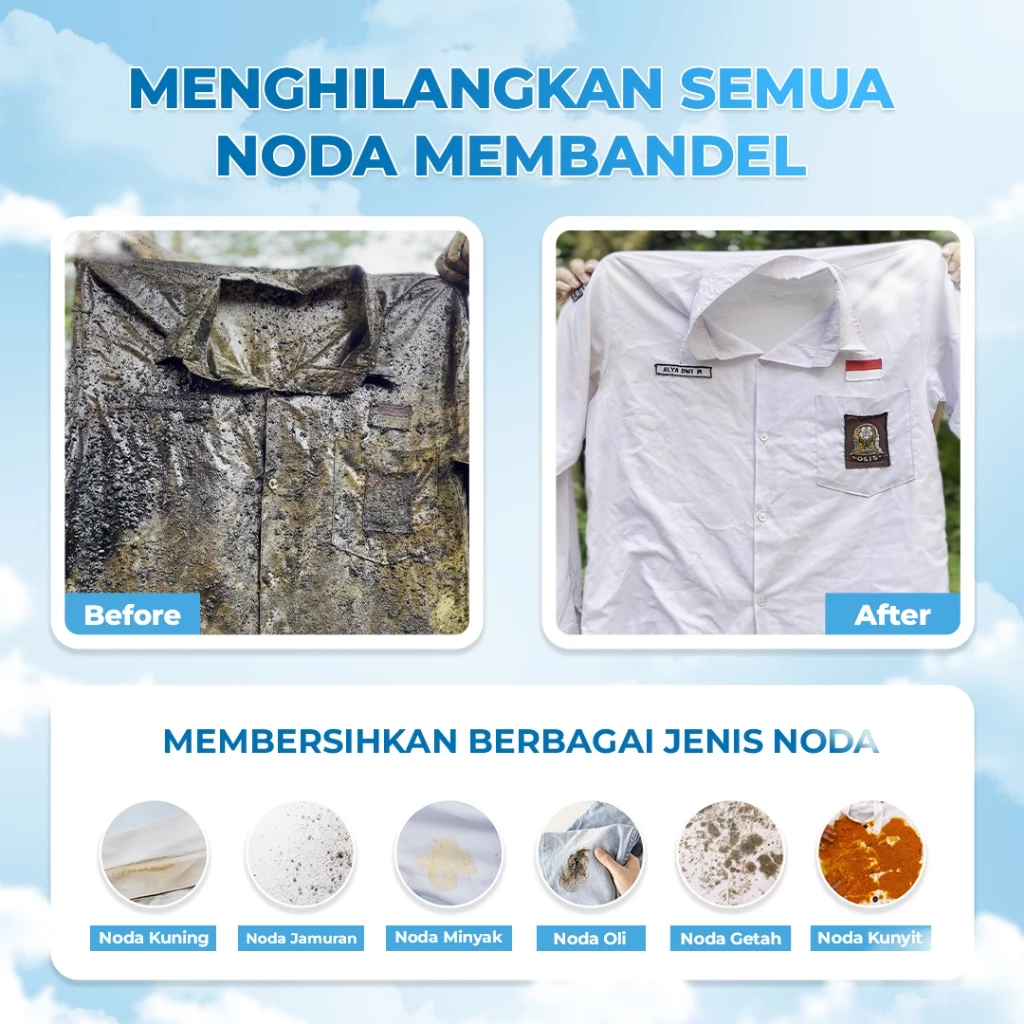 UNIKLEEN pembersih jamur pakaian / cloth stain remover/ pembersih noda pakaian membandel viral tiktok / serbuk ajaib penghilang noda pakaian / pemutih pakaian putih ampuh / pembersih noda baju membandel - Gambar 2
