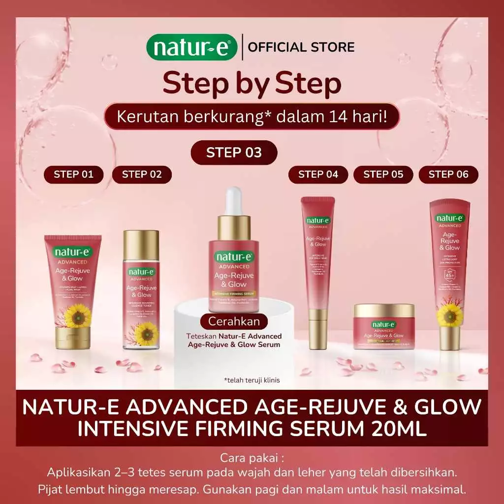 Natur-E Paket Advanced Intensive Firming Serum Age Rejuve 20ml & Glow Intensive Firming Moisture Gel 30ml - Serum Menutrisi dan Memperbaiki Kulit dengan Astaxanthin dan Vitamin E - Gambar 4