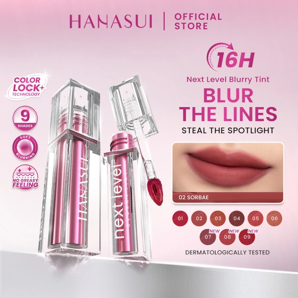 [NEW SHADES] Hanasui Next Level Blurry Tint - Lip Tint Watery To Blur Lightweight Tahan Lama Velvet Finish Powdery Tint Blurring Effect Stain Lasting Up to 8H Lip Stain Lipgloss Liptint Lipstik Lipcream Lip Matte Makeup Official Store