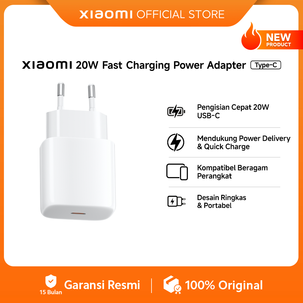 Xiaomi 20W Fast Charging power Adapter (Type-C) / Pengisian Cepat 20W USB-C / Mendukung Power Delivery (PD) & Quick Charge (QC) / Kompatibel Beragam Perangkat / Desain Ringkas & Portabel [Xiaomi Official Store]