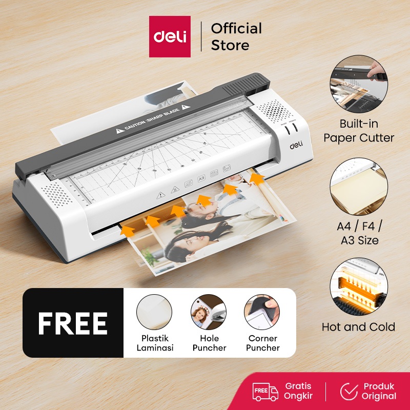 Deli Laminator Mesin Laminating 6 in 1 / A3 / F4 / A4 80-125 Mic Laminasi Hot dan Cold Foto Dokumen - GRATIS Aksesoris dan Plastik ET113