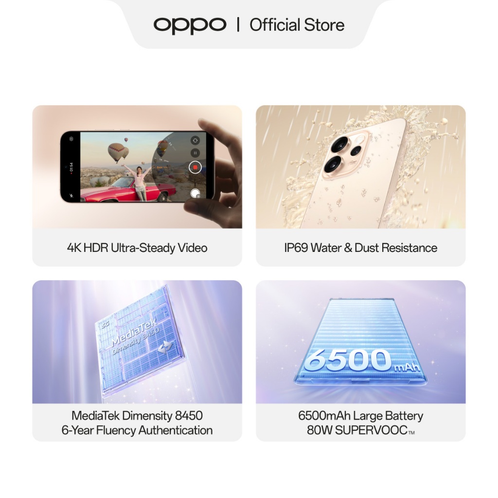 OPPO Reno15 Pro Max 12GB/512GB [4K HDR Ultra-steady video, 6500mAh Large Battery 80W SUPERVOOC, MTK Dimensity 8450, IP69 Water & Dust Resistance] - Gambar 4