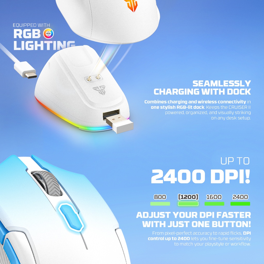 Fantech Cruiser WG11 V2RD / WG11-V2RD / WG-11V2RD Cruiser II / Cruiser 2 Wireless Gaming Mouse ARGB with Docking - Gambar 3