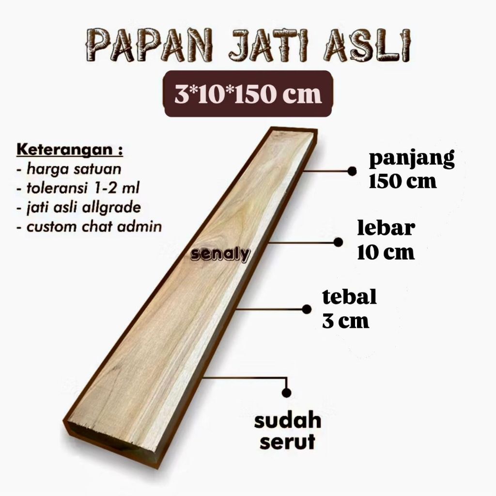 Papan Jati Asli 3x10x150 cm Allgrade Serut Rapi Presisi - senaly -