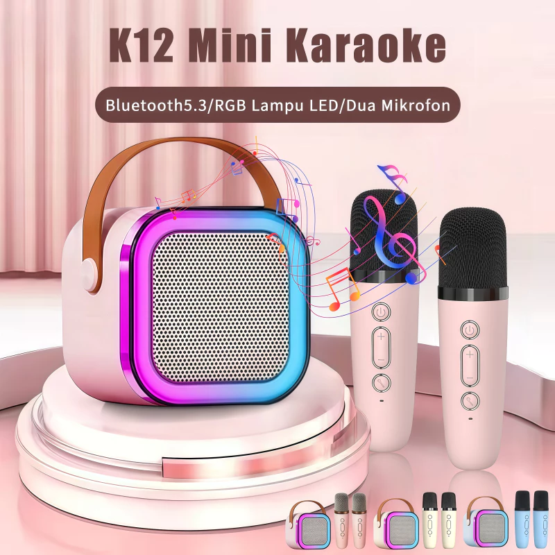 [COD] K12 Speaker Bluetooth Karaoke With 2Mic 3D Stereo Mini Bluetooth Speaker Set Full bass Karaoke