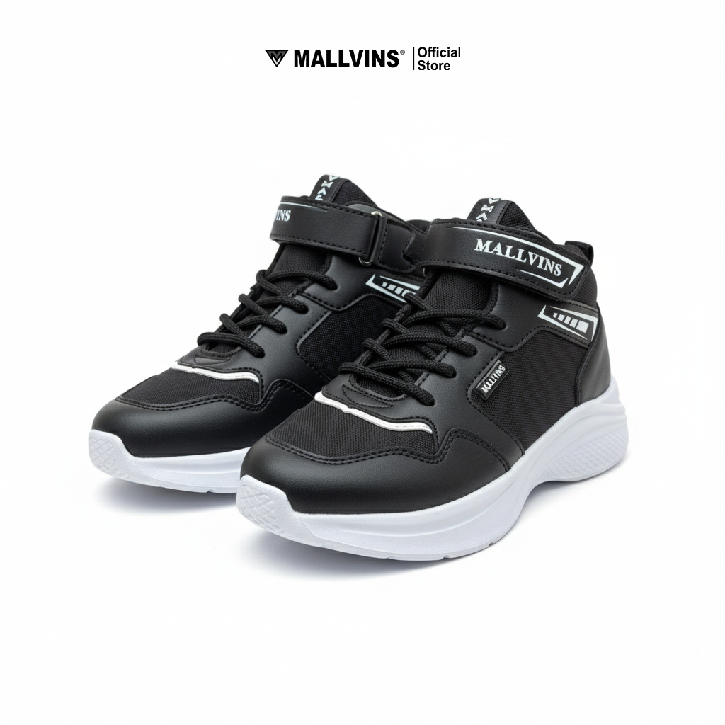 Mallvins - Galang Black White / Sepatu Sekolah Anak Laki Sneakers Sporty Ringan & Tangguh - Gambar 4