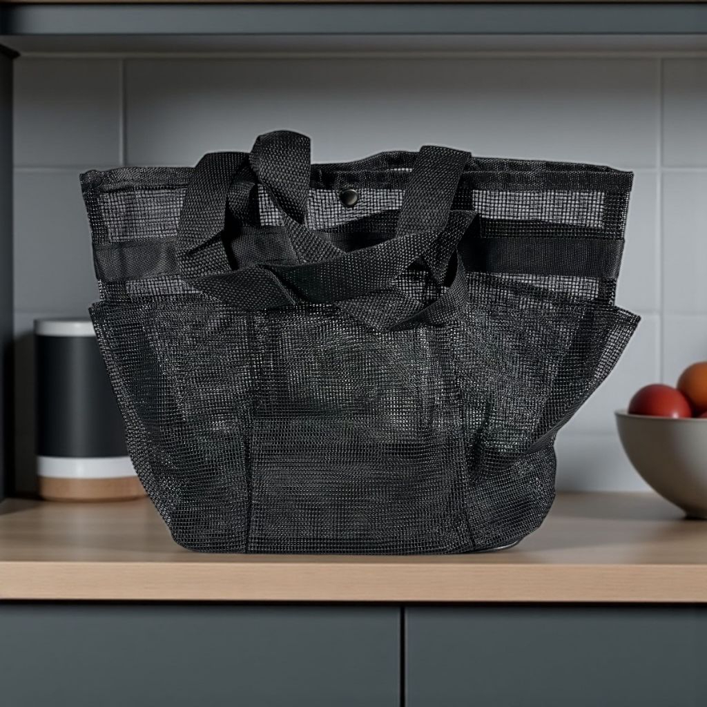 Handheld Mesh Beach Multifunction Nylon Tote Bag - INU163 - Black ...