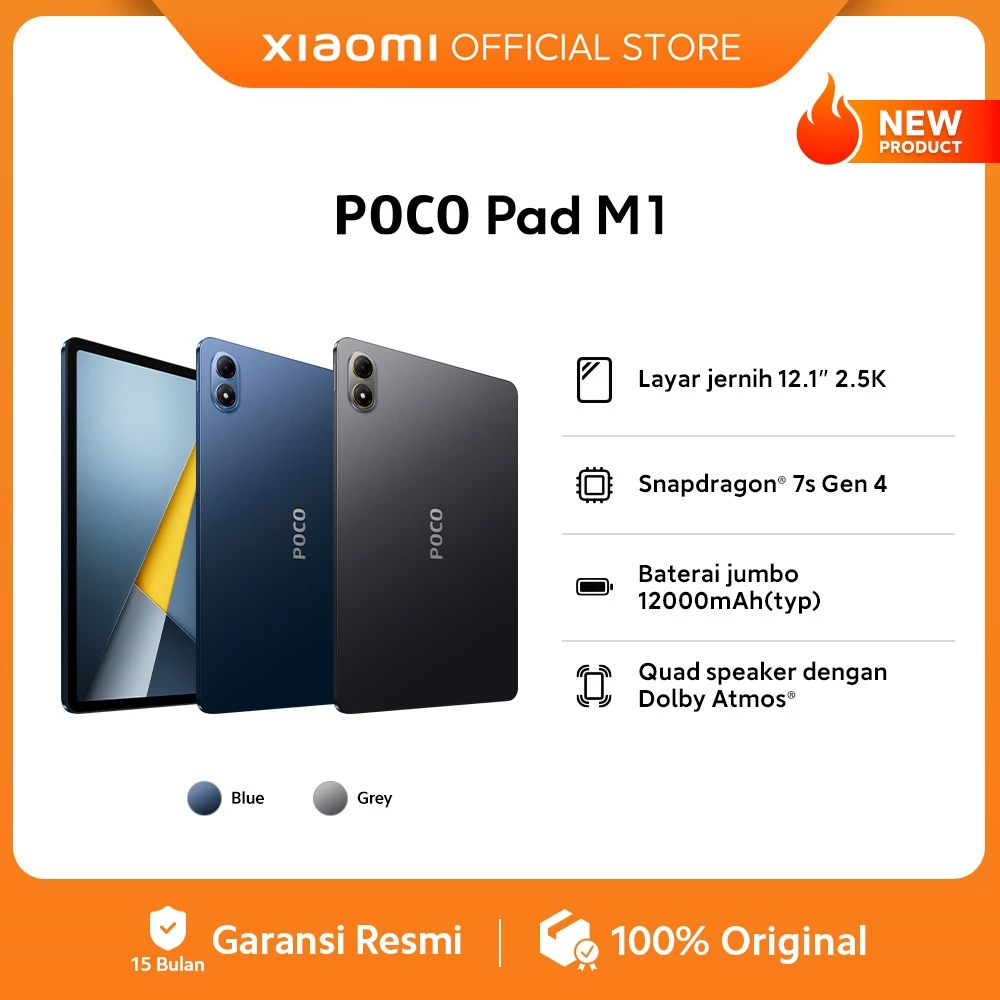 POCO Pad M1 (8GB/256GB) / Layar jernih 12.1" 2.5K / Snapdragon® 7s Gen 4 / Baterai jumbo 12000mAh (typ) / Quad speaker dengan Dolby Atmos® [Official Store] - Gambar 2