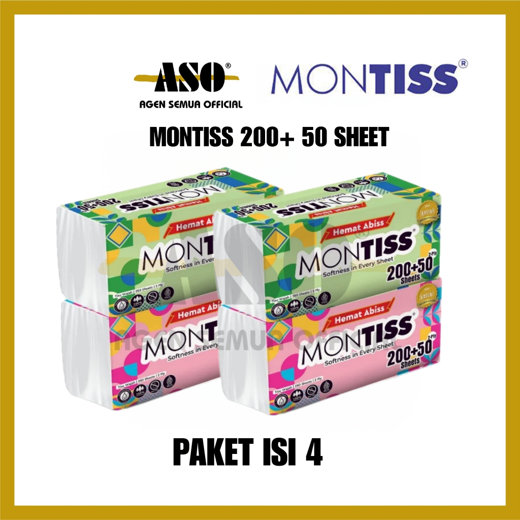 [ PAKET ] Tisu Tissue MONTISS 200+50 Sheet ECO 2ply Facial tissue Tisu wajah PROMO - Gambar 2